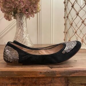 Joan & David black suede ballet flats embellished with sequins size 7 1/2